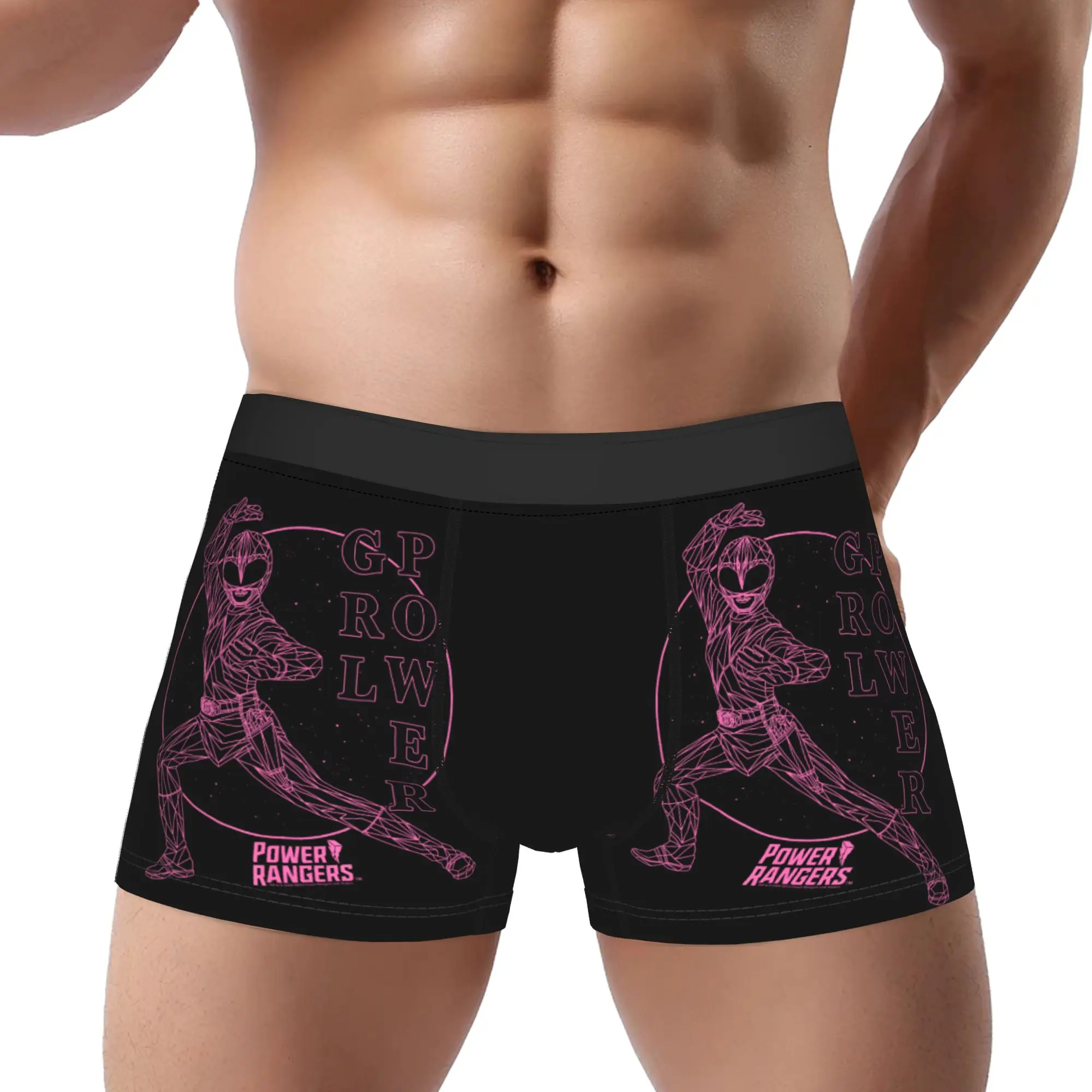 Power Rangers Pink Ranger Girl Power Geometric Line Art boxers  Underpants Homme Panties Sexy Shorts Boxer Briefs