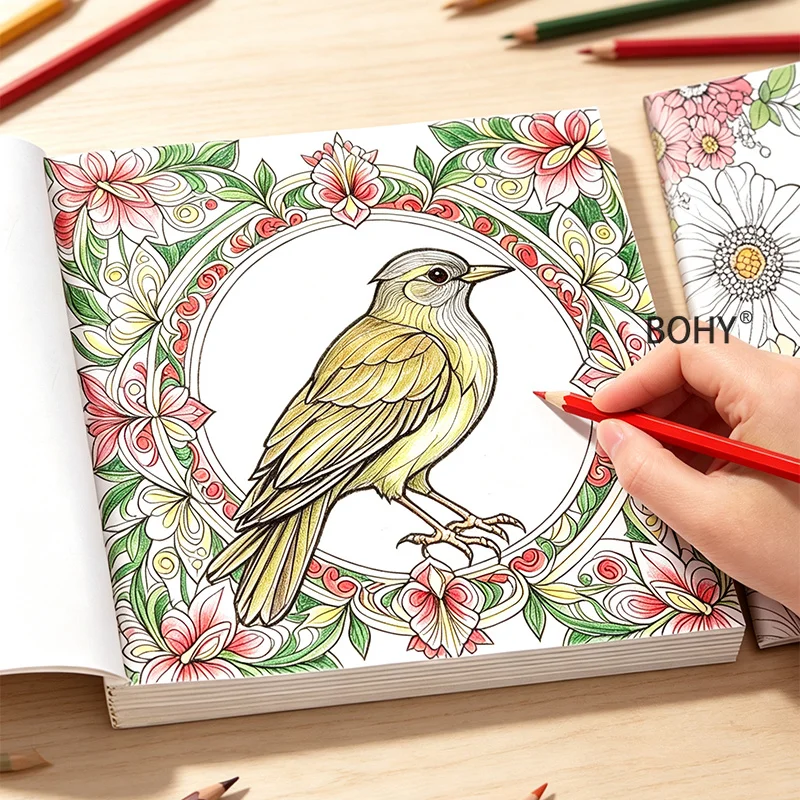 1 Adult Decompression Coloring Brochure, Include Drafts of Blooming Flowers/butterflies/birds/retro Mandalas, and Other Themes
