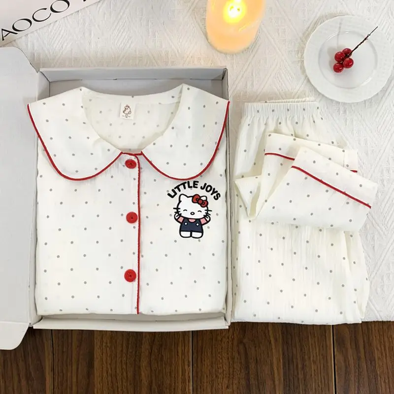 

Hello Kitty Children's Kawaii Sleepwear Chiikawa Spring/autumn Cartoon Anime Princess Style Girl 2025 New Home Furnishing Set
