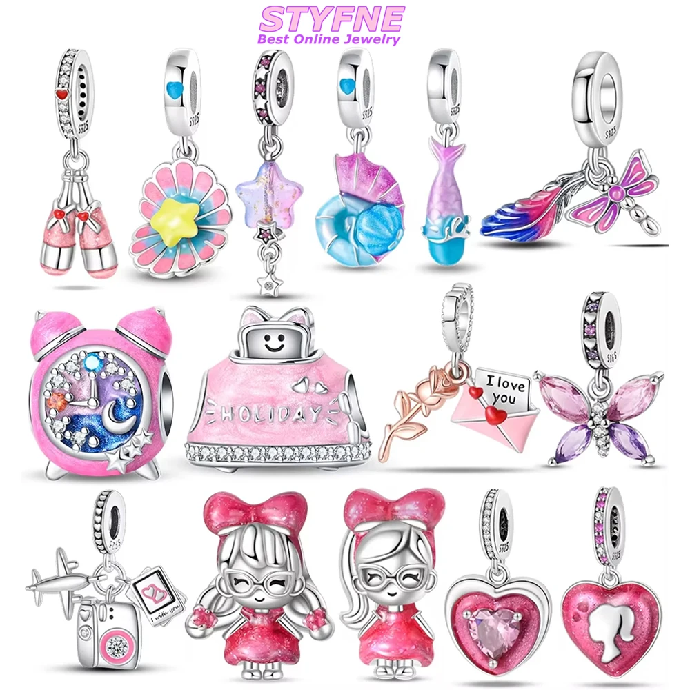 

Милый розовый будильник-раковина, бабочка, стрекоза, оригинальные серебряные подвески 925, бусины, подходят для женского браслета, подарок на день рождения своими руками, ювелирные изделия