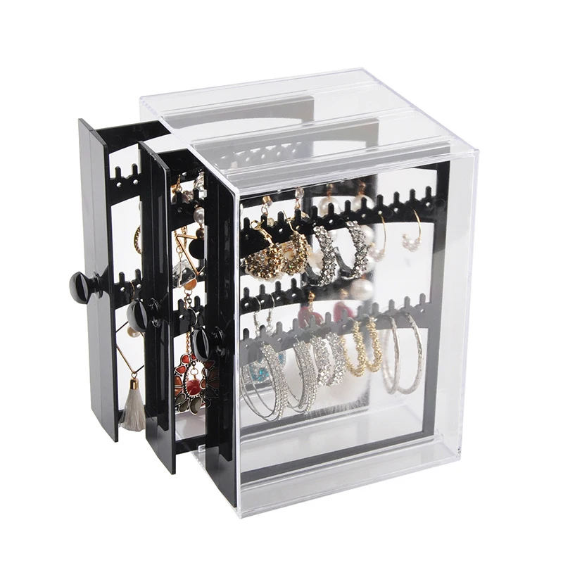 

A Clear Earring And Necklace Display Case, Vintage Plastic Storage Case With Drawers For Bracelets, Rings And Accessories