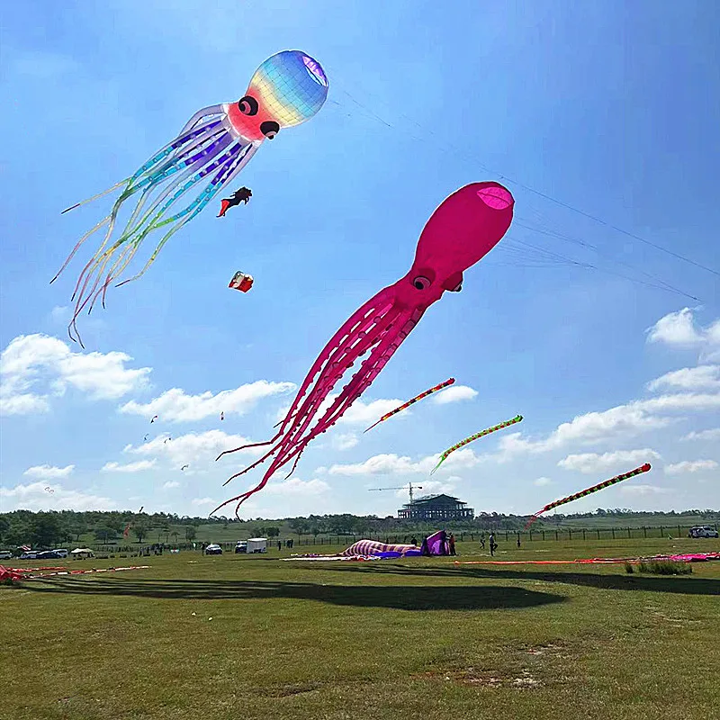 Gratis verzending 12m regenboog octopus vliegers opblaasbaar speelgoed parachute windsurf kleurrijke vliegende vliegers grote buitenspellen vlieger string