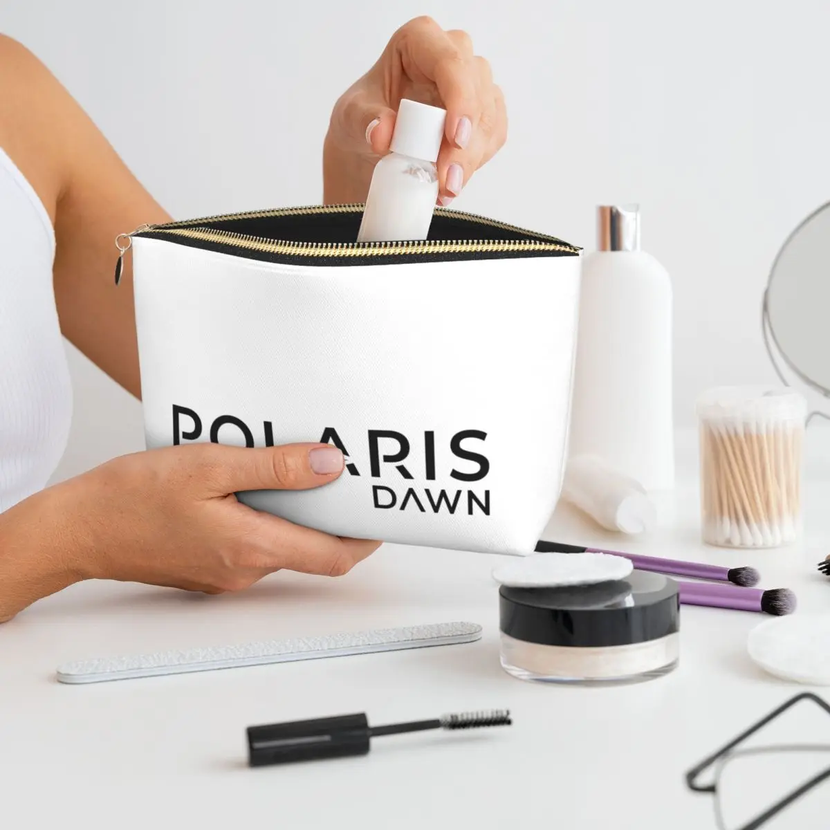 

Polaris Dawn Mission Logo Black Women Cosmetic Bags Travel Makeup Organizer Pouch Toiletry Storage Dopp Kit Case