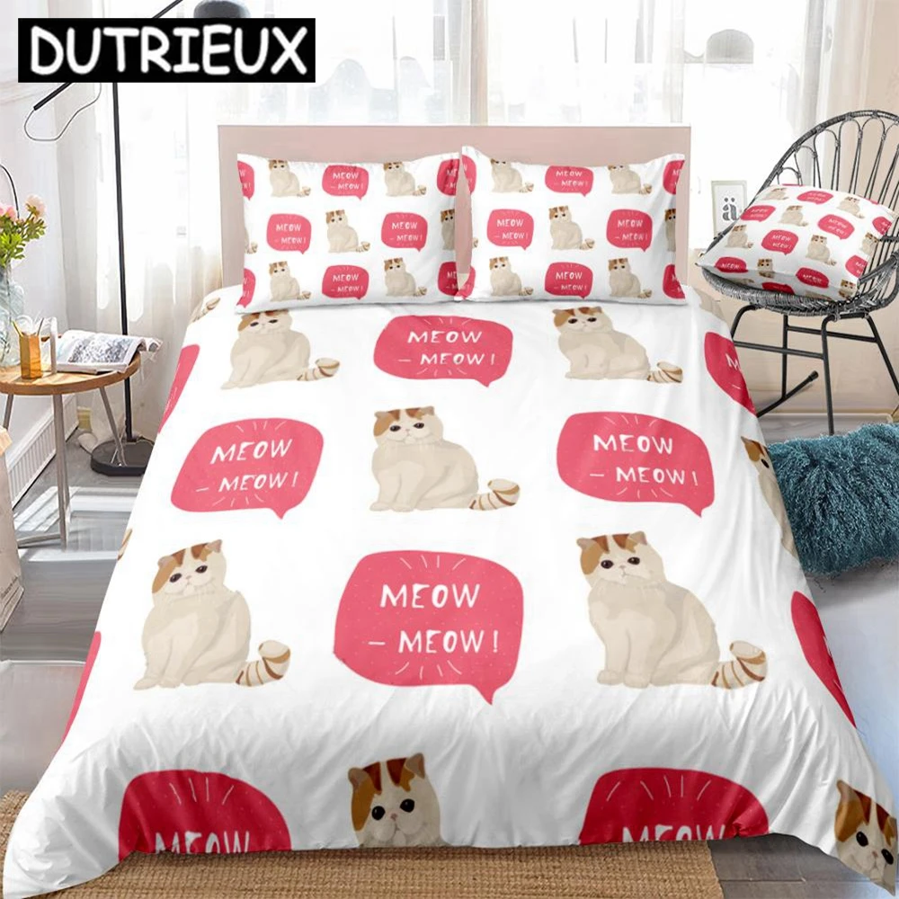 

Cat Bedding Kids Boys Girls Shorthair Cat Duvet Cover Set Pink Cartoon Quilt Cover Queen Bed Set 3pcs Animal Pink Dropship