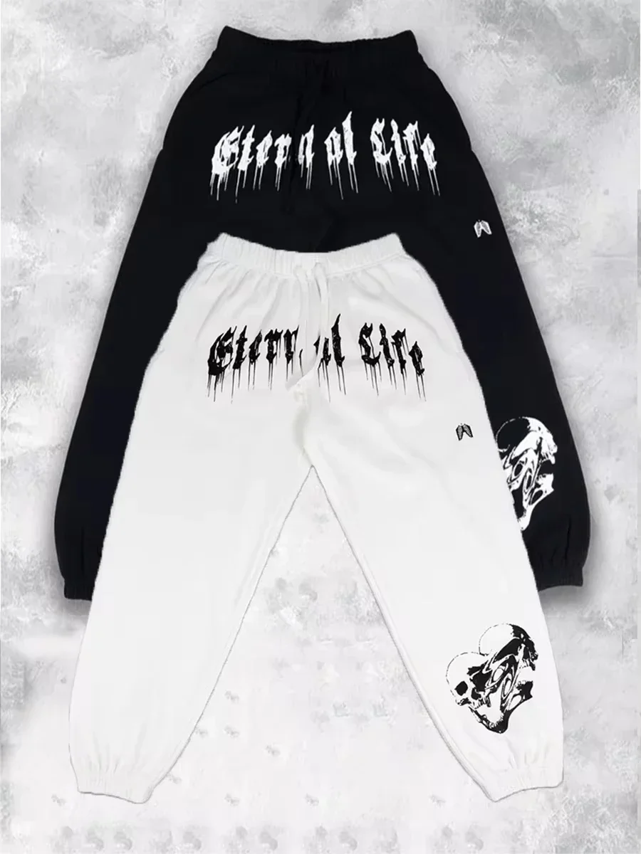 

Spring and Autumn Lazy Casual Sweatpants Silk Screen Printed Hair Band Pants Running Fitness High Street Wash Texture Pants