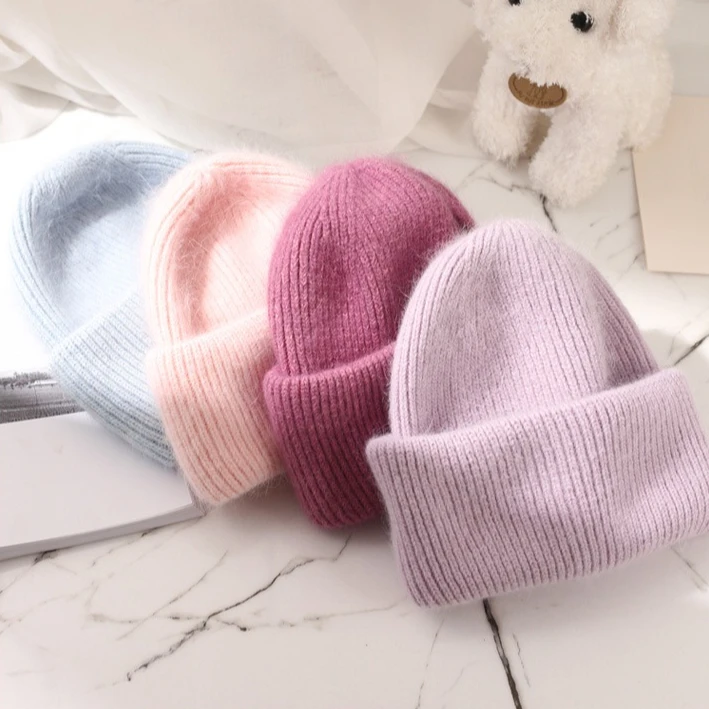 Soft Rabbit Fur Warm Knit Hats For Women And Men Korean Style Fashion Thickened Wool Beanies Winter Cold Weather Caps