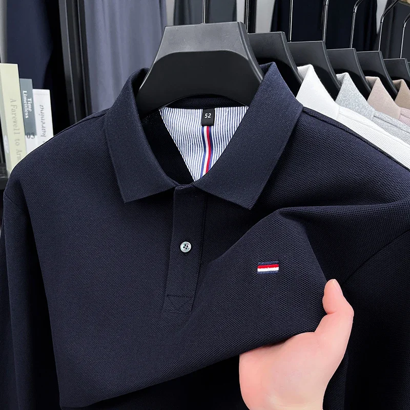 2026 new 100% pure cotton high-end brand men's long sleeve polo shirt autumn fashion luxury embroidery golf top business T-shirt