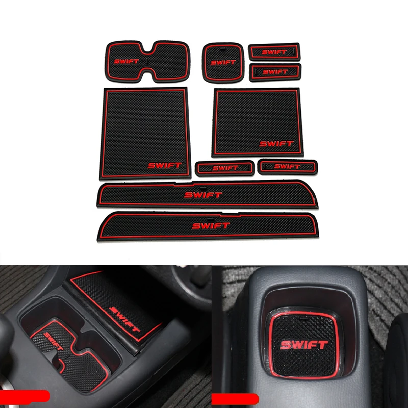 10Pcs Car Styling Anti-Slip Gate Slot Mat Rubber Door Groove Pad Cup Pad For Suzuki SWIFT 2005-2014 Auto Interior Accessories