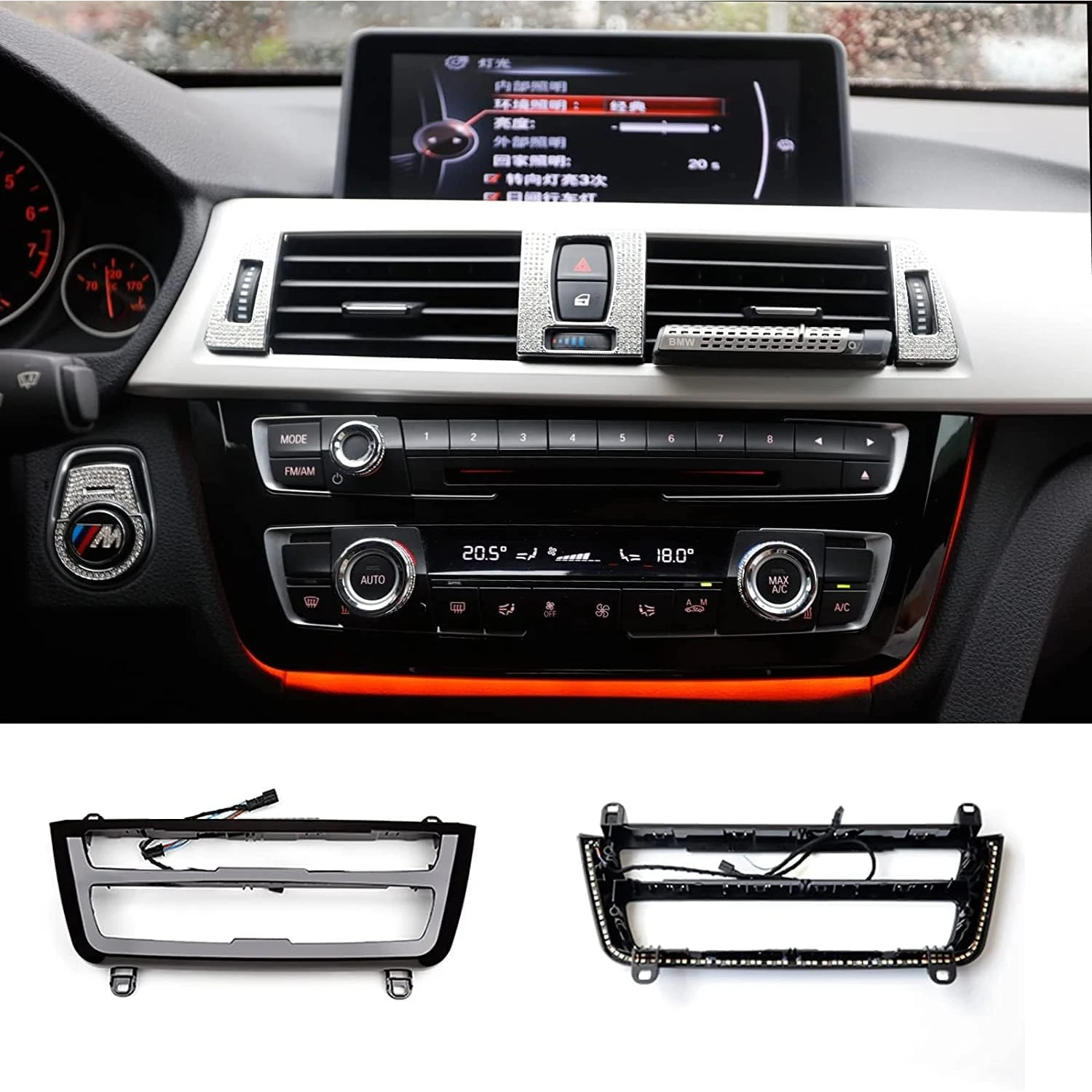 For BMW 3 4 Series F30 F35 F31 Center Console AC Panel Ambient Light Radio Trim LED Dashboard Atmosphere Lamp 2012-2018