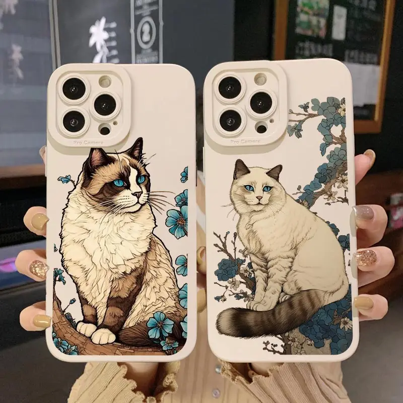 Japanese Anime Style Case For iPhone 14 Plus Pro Max XS X XR SE 2020 Cat Phone Case For iPhone 7 8 11 12 13 Soft Silicone Cover