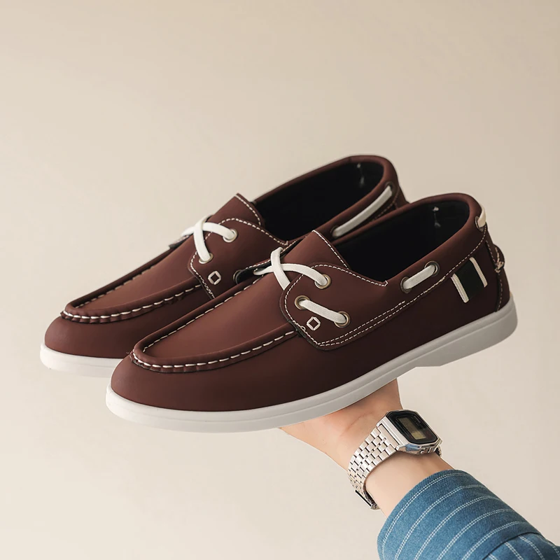 Men's Trendy Apron Toe Loafer Shoes, Slip on Comfy Non Slip for Outdoor Walking Traveling, Spring and Summer