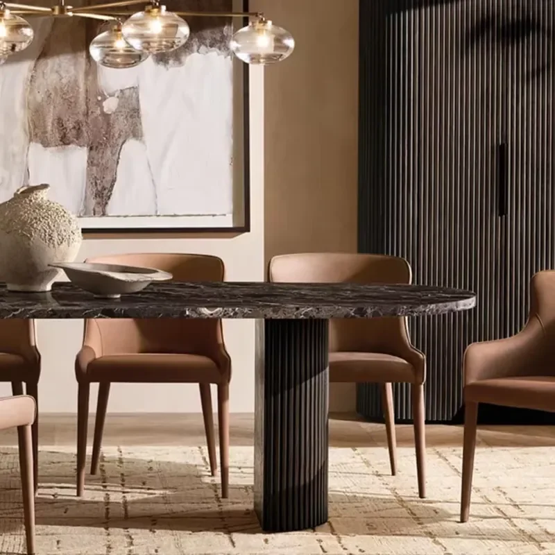 Nordic New Household Rectangular Dining Table Set Includes 6 Chairs with Marble Top Modern and Stylish