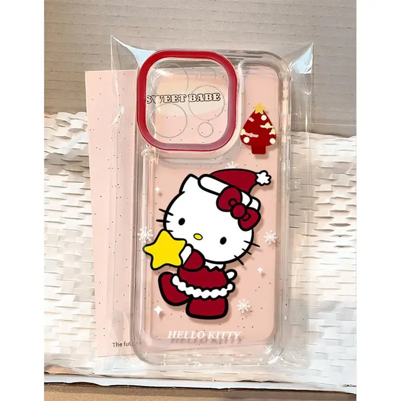 Kawaii Sanrio Hello Kitty telefoonhoesje geschikt voor iPhone 16 15 14 Pro-serie schattig kerstuitje meisje vakantiecadeau