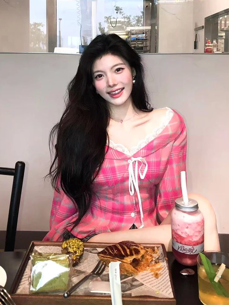 

Женский повседневный хлопковый топ Rosselora Sweet Heart Tea Par Pink с кружевными вставками, новинка 2025 года