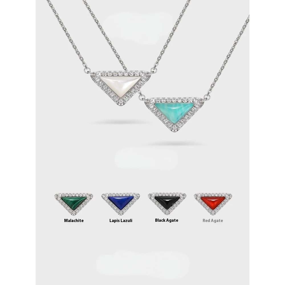 

2025 Fashion New model Coloured natural stone triangle style necklace white shell agate clavicle chain collares para mujer