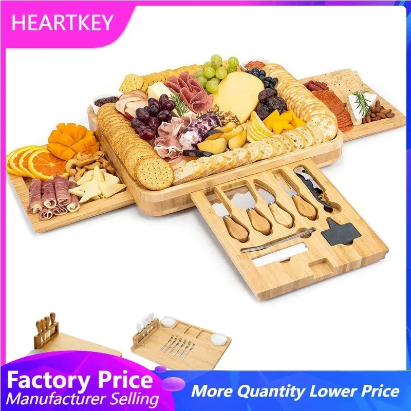 Bamboo Cheese Board Set Large Charcuterie Board Set Charcuterie Boards & Accessories Cooking Tools with Slide Out Drawer
