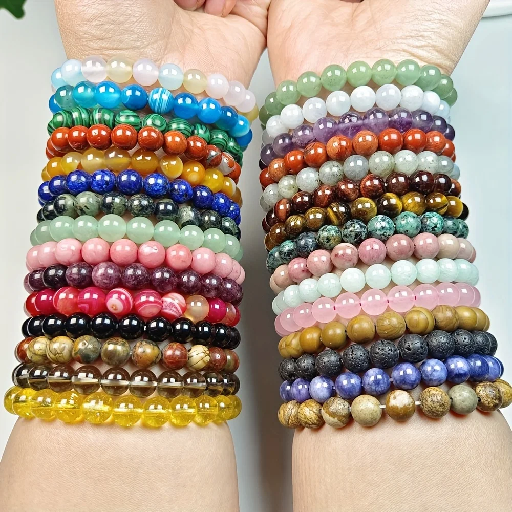 mm Healing Stone Beaded Bracelets for Women Men Semi-Precious Gemstones Elastic Rope Bracelets Crystal Beaded Bracelet Unisex