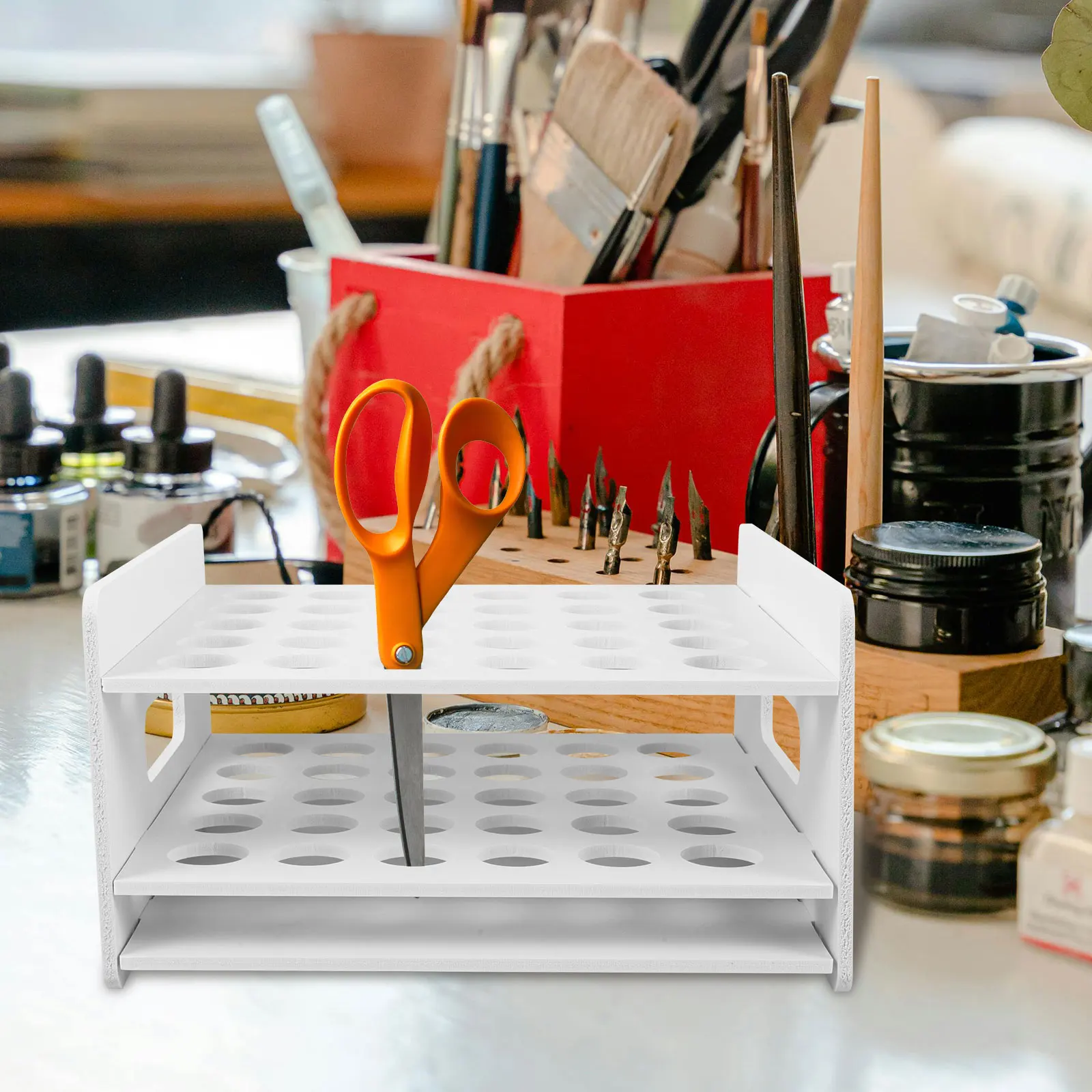 

Scissors Storage Rack Wooden Kindergarten Desktop Organizer Test Tube Display Rack Art Supply Holder Desktop Holder