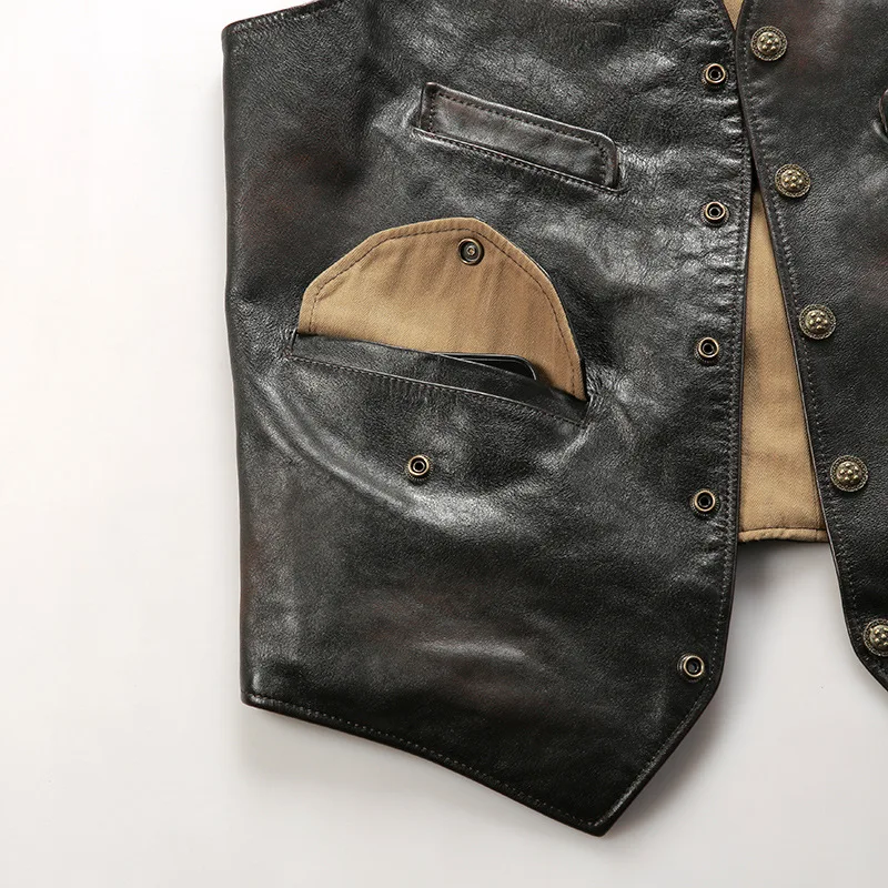 Genuine Leather Vest for Men Women American Western Style Biker Jacket Cowhide Vest