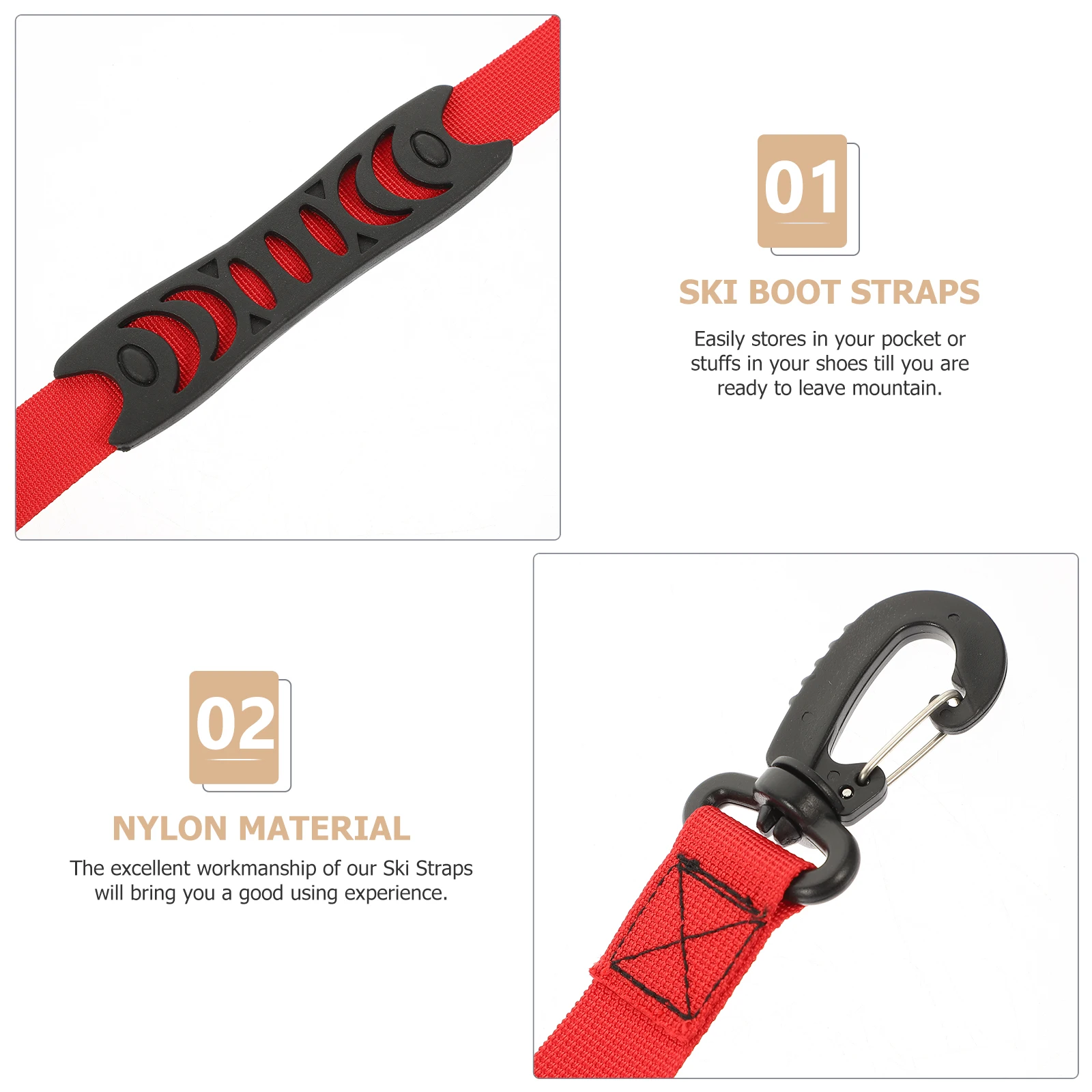 

2pcs Red Skate Lifter Straps Handle Storage Durable Nylon Carrying Professional Ski Boots Leash Leashes Skates Boots Accessories