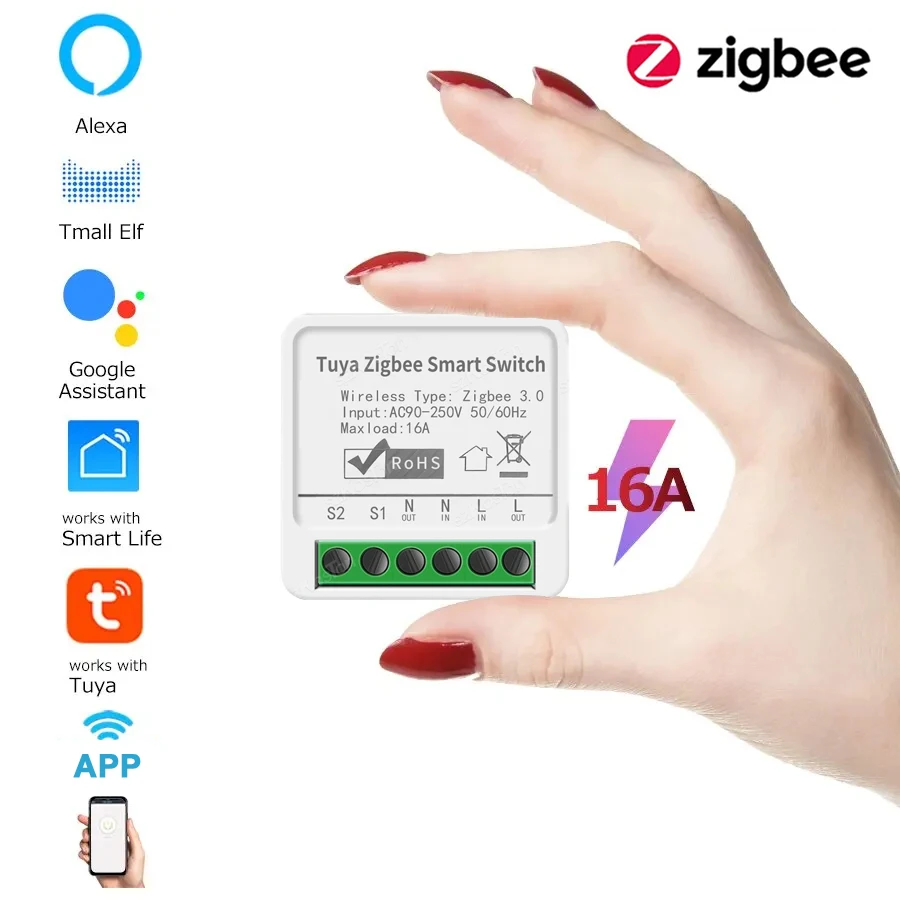 

16A Zigbee Switch Tuya Smart Home Automation Light Switch DIY Breaker Relay Module Smart Life APP Timer Works with Alexa Google