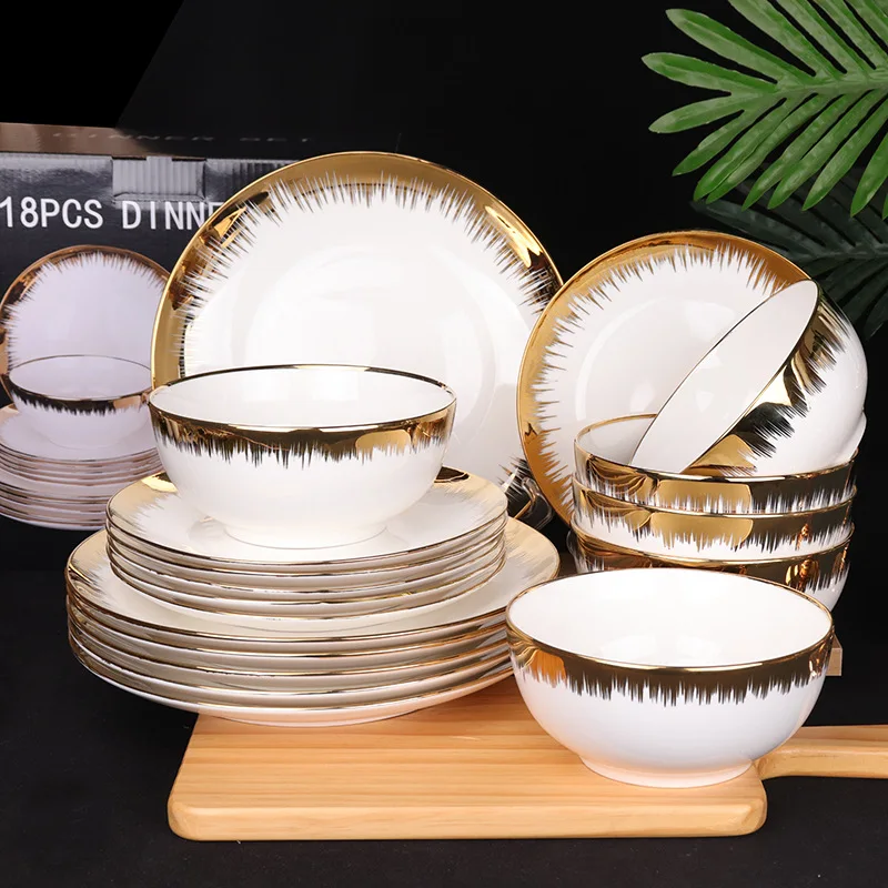 YFY Ceramic Electroplating Phnom Penh Western Food Plates Daily Cutlery Set Dishes Hotel Cutlery