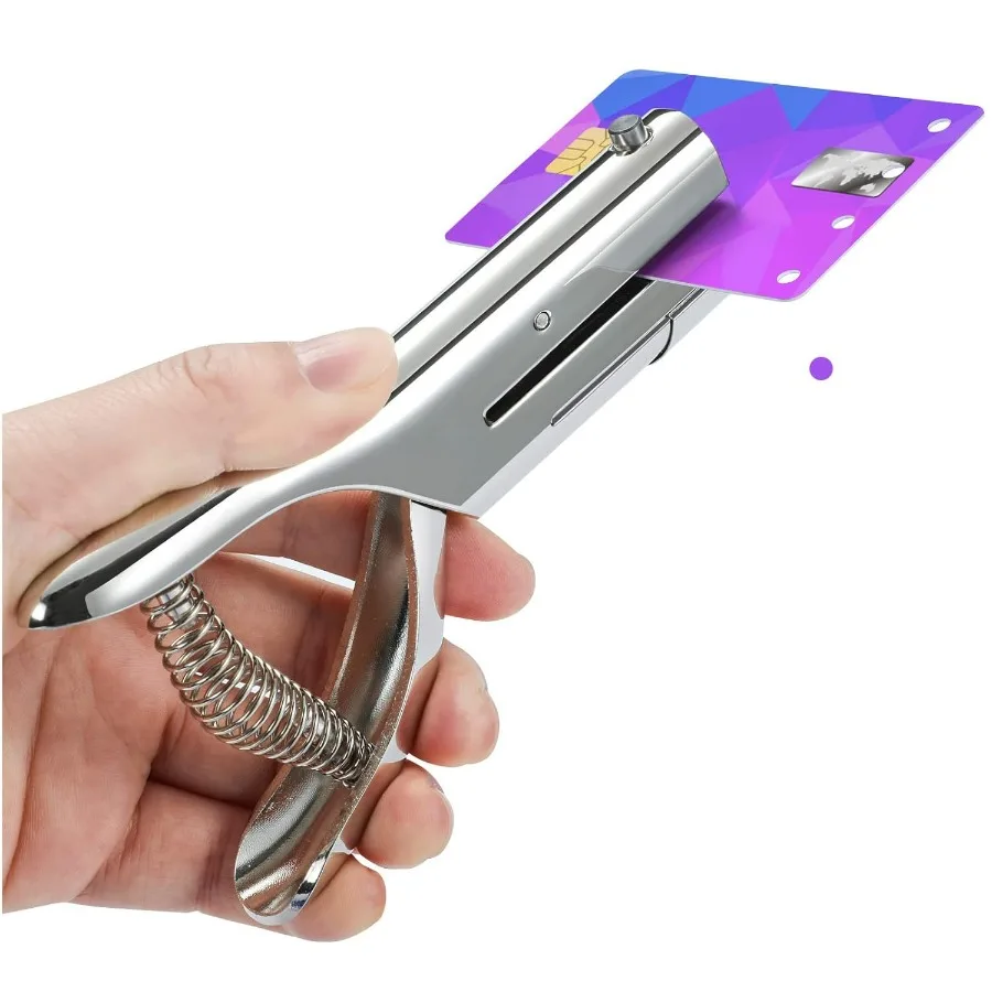 Heavy Duty Portable Hand Held Single Hole Punch with 2 Reach for Paper Cards Plastic Cardboard Documents Ideal for Office Schoo