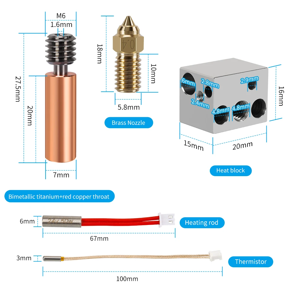 Für elegoo neptune 4 hotend kit düse für elegoo neptune 4 pro beheizter block bimetall heatbreak hals patronen heizung