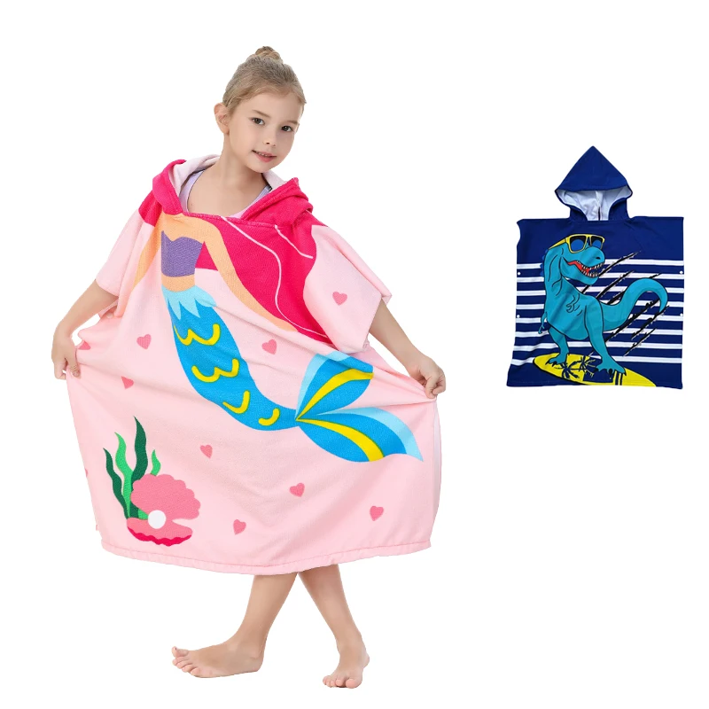 Dinosaur Beach Towel with Hood for 3-10 Years Boys and Girls Hooded Towels Bath Robe for Kids with Drawstring Bag