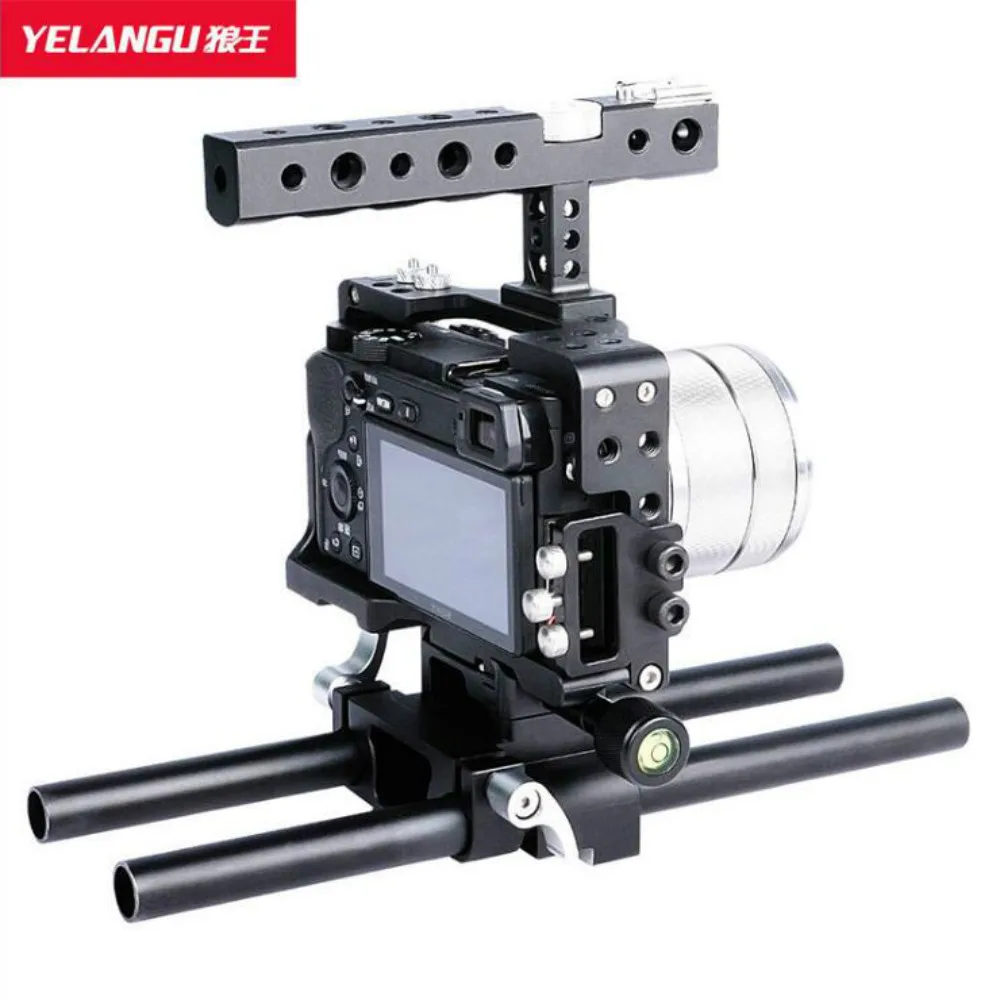 

Yelangu Camera Cage Hand Grip 1/4'' 3/8'' Screw Cold Shoe Aluminum Alloy Handheld Shoulder Rig For A6000 A6300 A6500 Camera