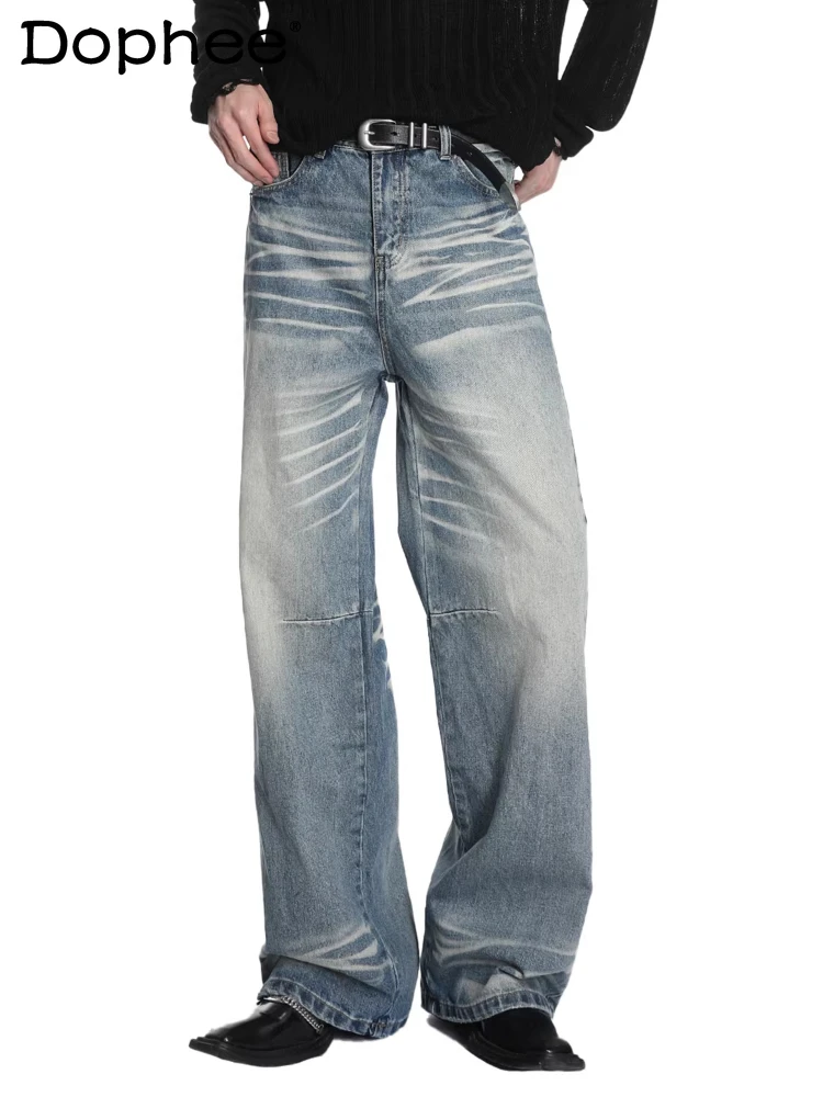 

Men's Women's Same 2026 Spring Trendy High-end Loose Straight Denim Pants Wide-leg Jeans Pocket Decoration Chic Denim Trousers