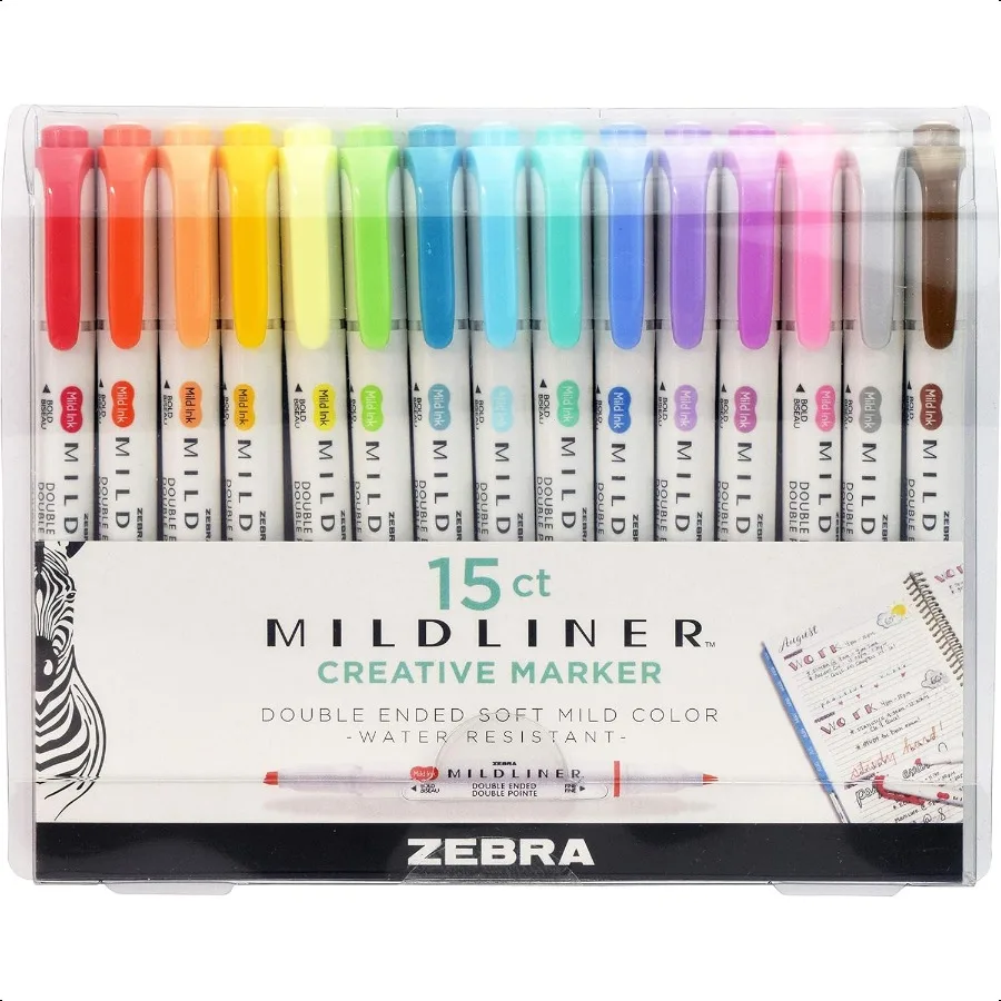 

Набор двусторонних хайлайтеров Zebra Pen Mildliner с широкими и тонкими наконечниками Идеально подходит для мелирования Библии без кровотечения Ассорти чернил Co