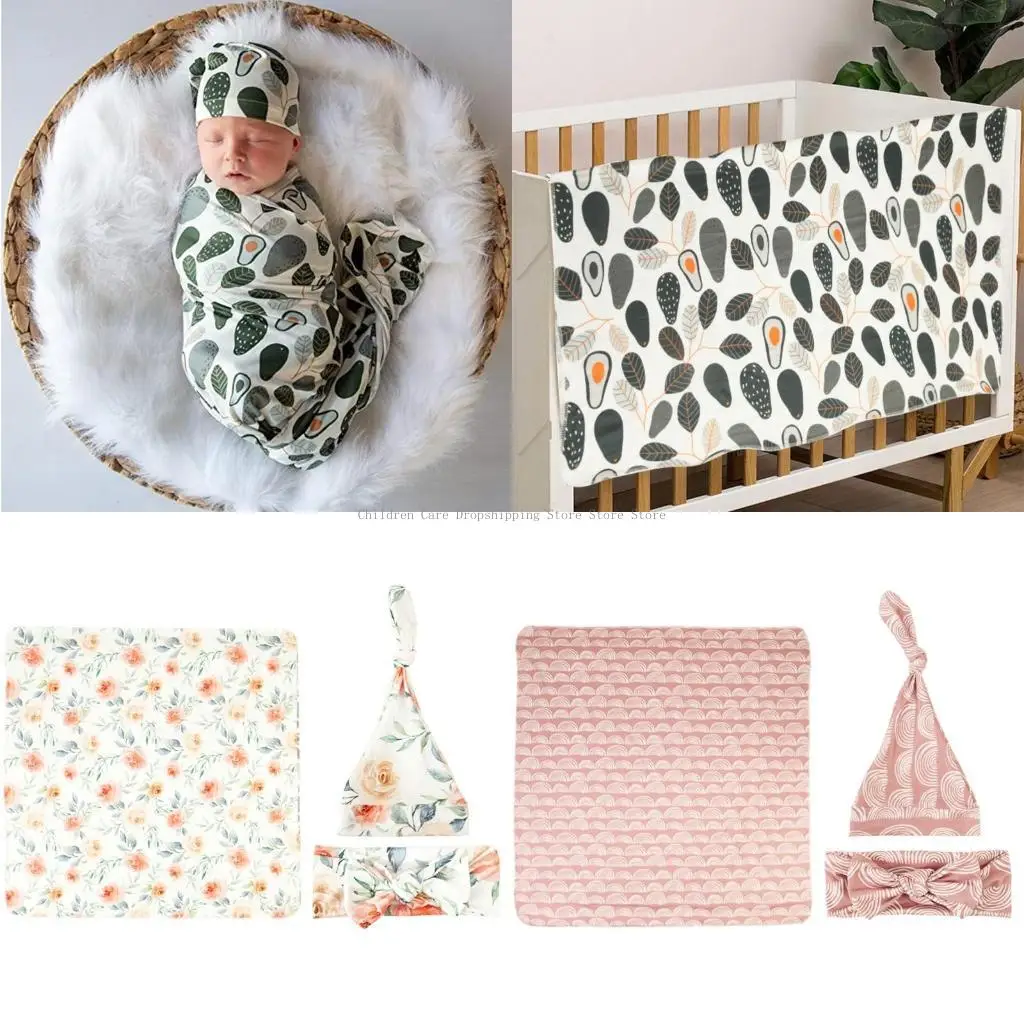 

3 шт./компл. реквизит для фотосессии с цветочным принтом для новорожденных, детская эластичная пеленка с повязкой на голову и