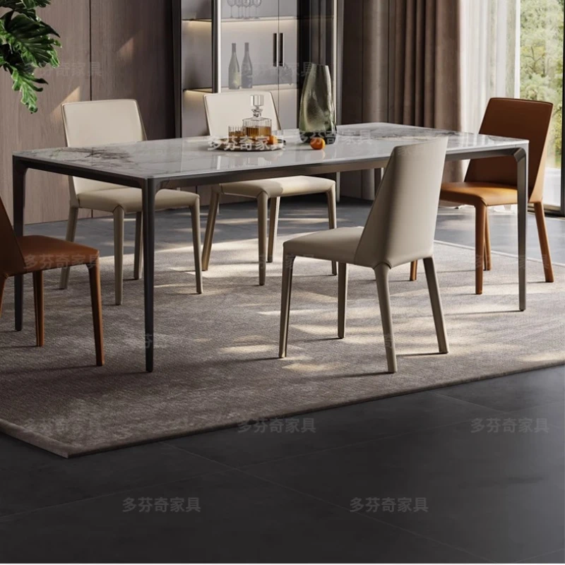 

Modern Aluminum Alloy Slate Dining Table Italian Minimalist Light Luxury Durable Table Hermoso Y Duradero Dining Room Furniture