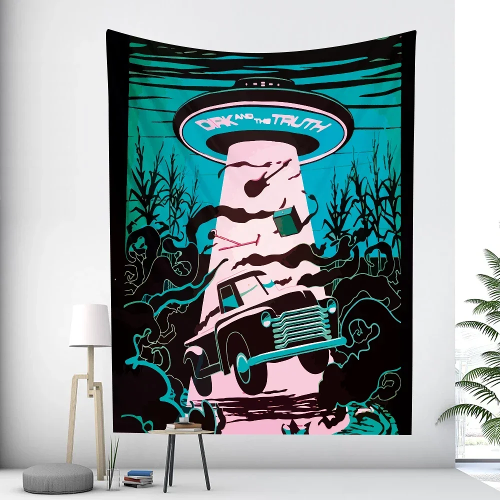 Alien UFO Tarot Psychedelic Scene Home Decor Tapestry Hippie Mandala Wall Hanging Boho Yoga Mat Room Wall Decor