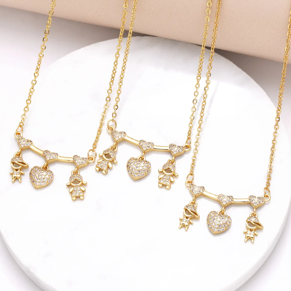 FLOLA Small Crystal Boy and Girl Necklaces for Women Gold Plated Figure Necklace Couple Jewelry nkea069