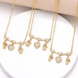 FLOLA Small Crystal Boy and Girl Necklaces for Women Gold Plated Figure Necklace Couple Jewelry nkea069
