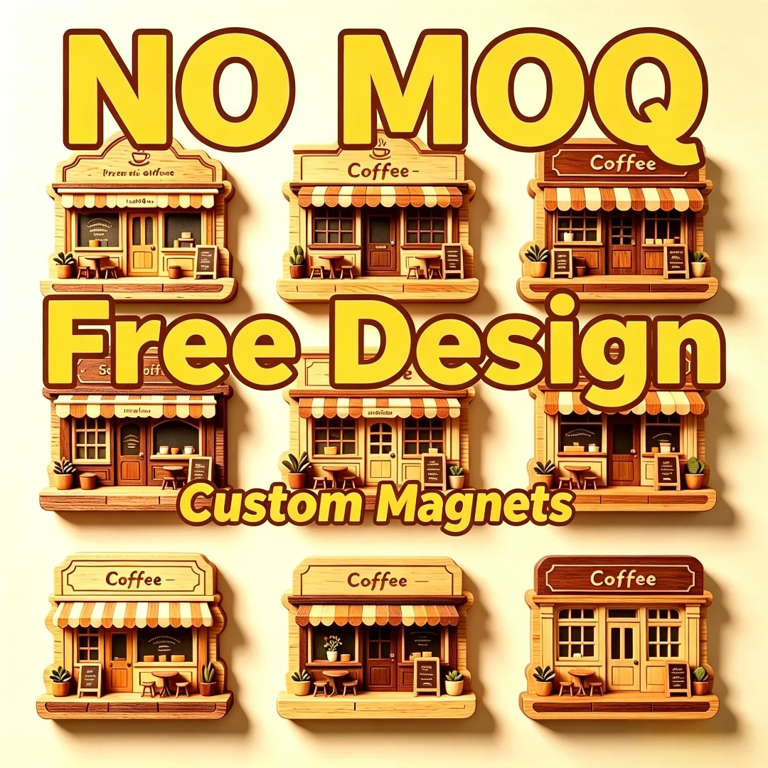 Customizable Blank Wooden Fridge Magnet DIY Custom Mini Coffee House Pattern Refrigerator Sticker Kitchen Home Decor Gift - zdjęcie 1