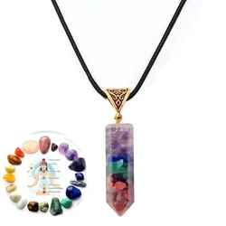 Seven Chakras Hexagonal Crushed Stone Pendant Necklace Women Men Reiki Healing Nature Jewelry Yoga Healthy Necklaces Charms