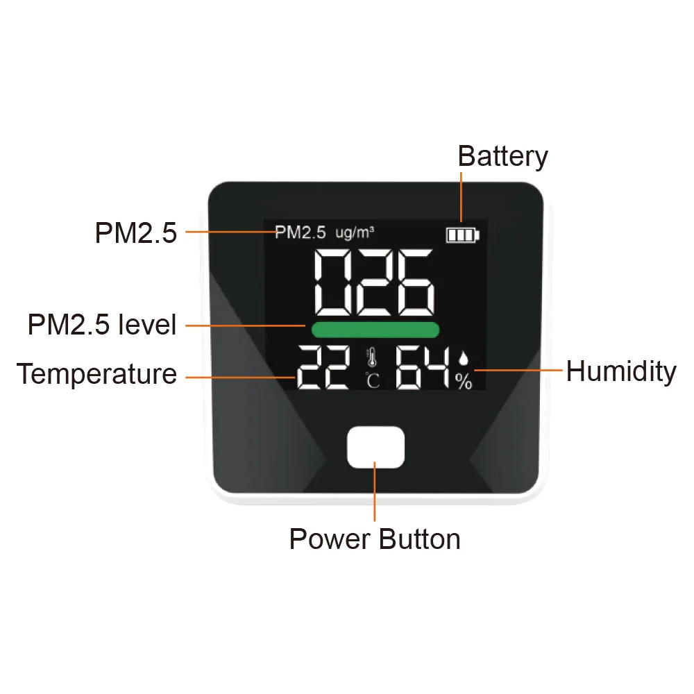 PM2.5 Detector Tester Digital Air Quality Sensor Monitor for Indoor Outdoor Particulate Matter for Household Industrial Use