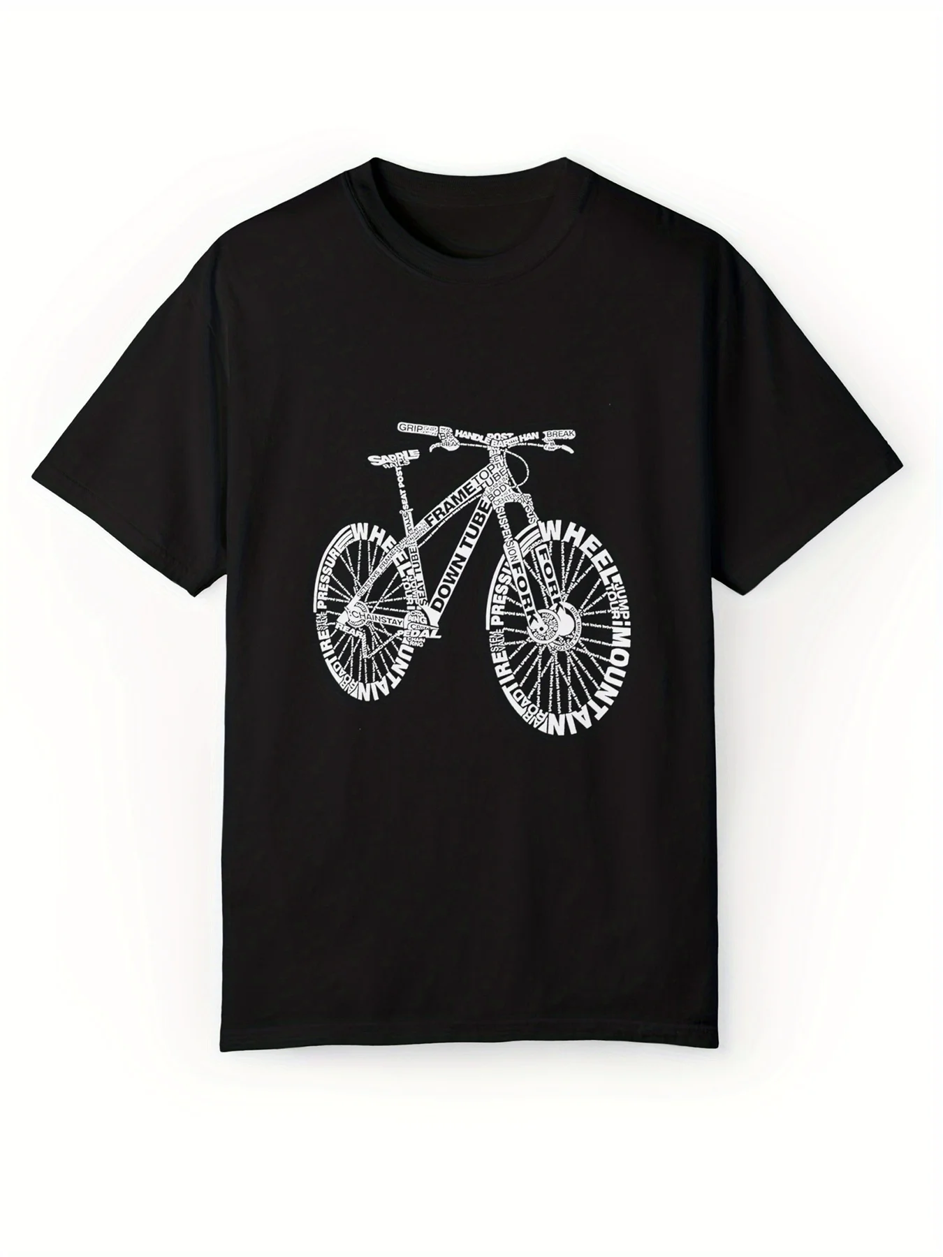 

Men'S Casual Cotton T-Shirt with Bicycle Print - Short Sleeve, Round Neck, Perfect for Summer Outings & Sports