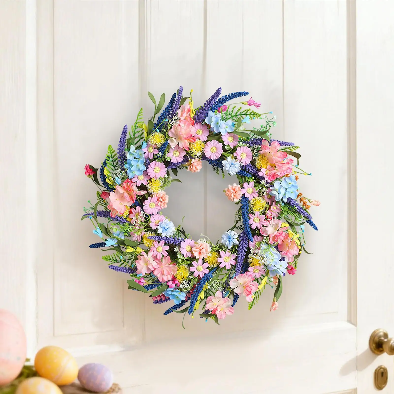 

Многоцветный искусственный цветочный венок, большой, для декора входной двери, окна, на весну и лето, для праздничного оформления