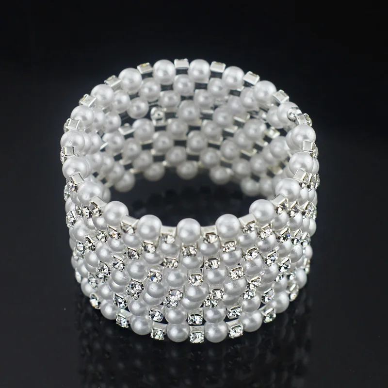 Imitation Pearl Crystal Multilayer Winding Wide Bracelets & Bangles Jewelry Gift For Women S323