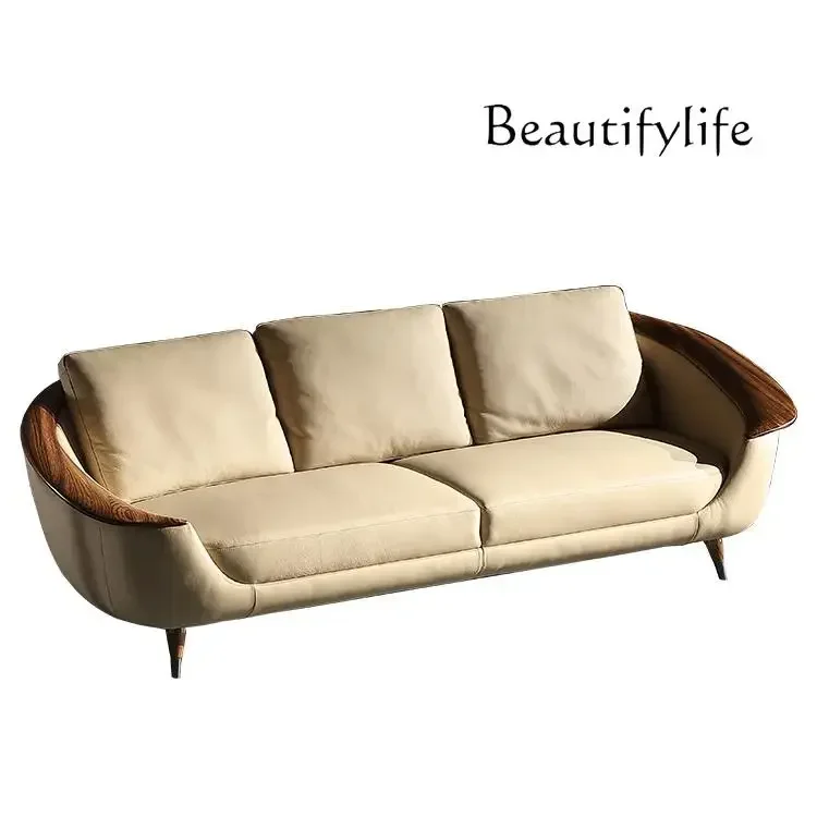 N الشمال ضوء فاخر Ugyen الخشب أريكة جلدية مزيج شقة صغيرة غرفة المعيشة الحديثة بسيطة أثاث من الخشب الصلب #3