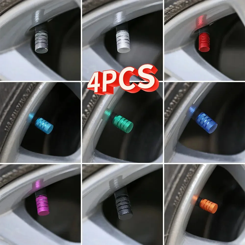 

GEFENSI 4PCS Car Tire Valve Stems Cap Knurling Style Tire Valve Cap Aluminum Tire Wheel Stem Air Valve Cap Universal Car Accesso