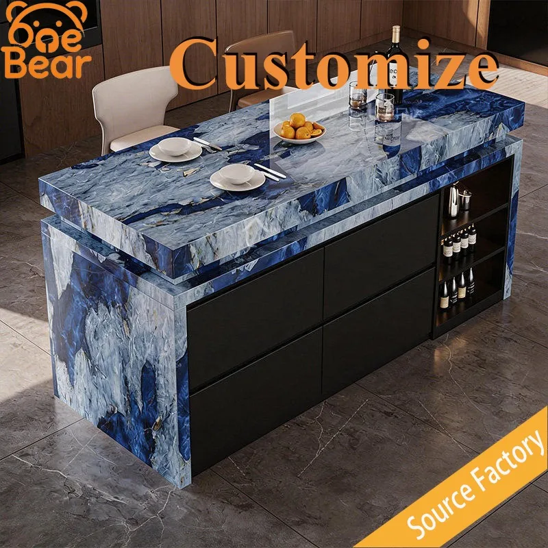 Light Luxury Marble Island Table Elegant Natural Stone Top Wear Resistant for Cafe Club & Household Dining Area
