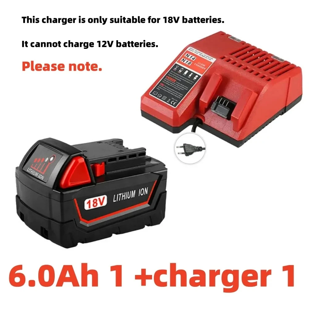 🔥For Milwaukee M18 Power Tool Battery, Charger, BR, XC, 18V, 6000mAh M18B5, 48-11-1860, Built-in 186