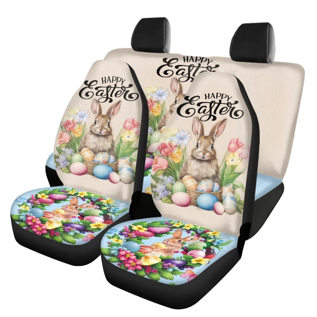 Easter Day Rabbit Car Front and Back Seat Covers Universal Vehicle Cushion Protector Easy to Intall Car Interior Accessories