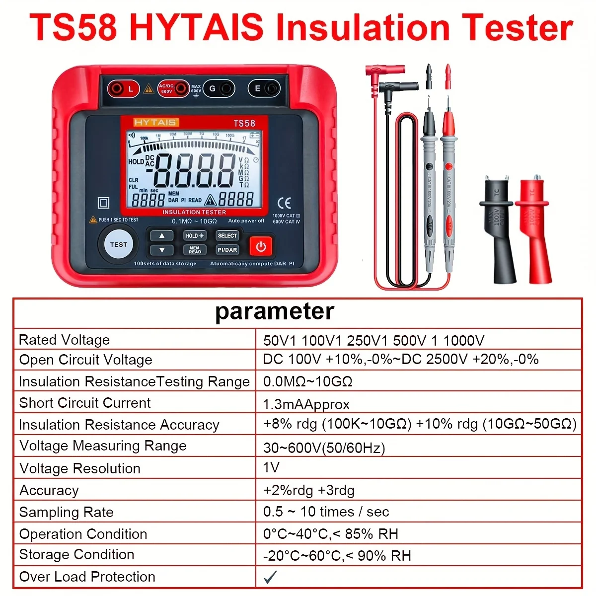 HYTAIS Insulation Digital megohmmetro voltmetro ad alta tensione 1000V 10GΩ 2000 conteggi resistore Meter strumento da elettricista