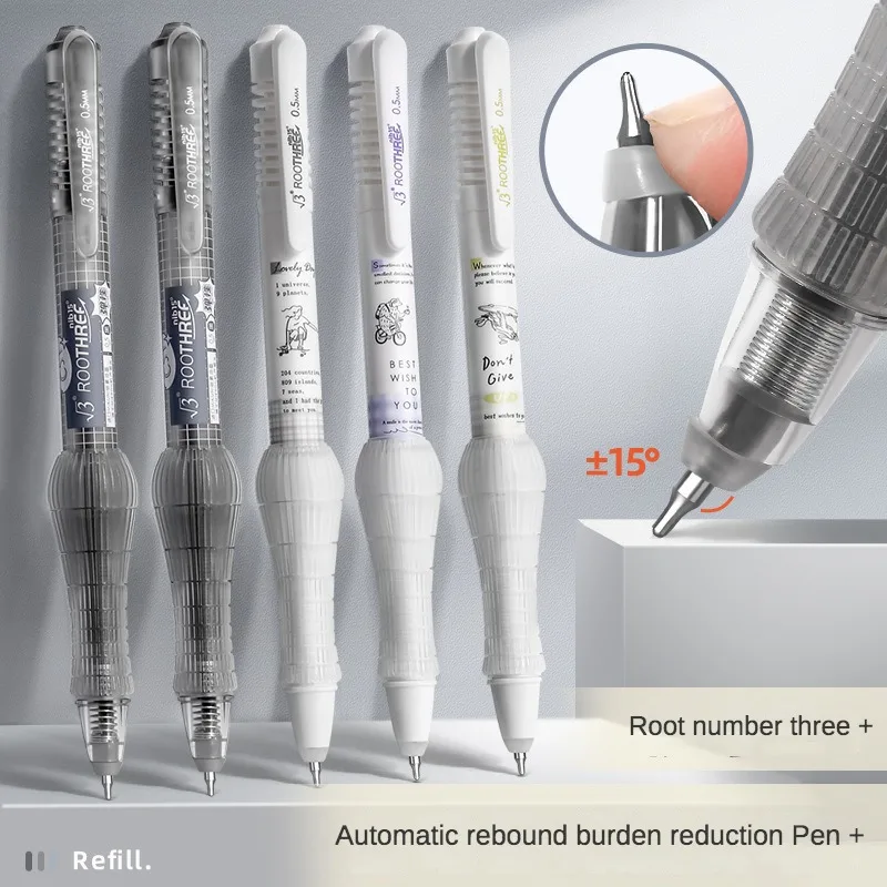 Single Automatic Rebound Decompression Anti Slip Pen Comfortable Soft Grip Extremely Thin Head Quick Dry Press Rollerball Pen